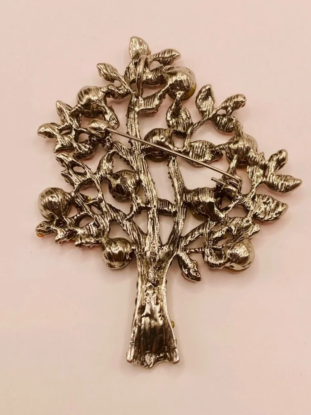 Silver tone Tree Brooch Pin Multicolor Rhinestones -100B
